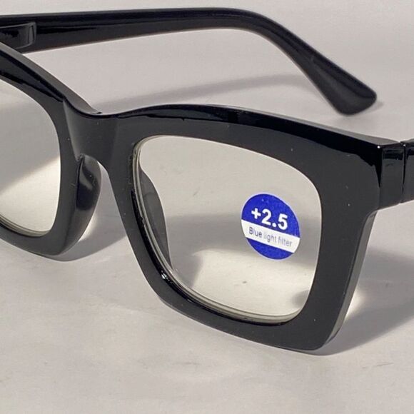 1073 Gretchen Reading Glasses 2.5 Square Readers Black Frames Oversize NWT - Picture 8 of 9